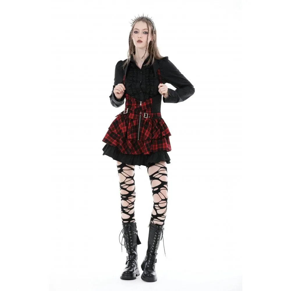 Women's Grunge Layered Plaid Suspender Skirt