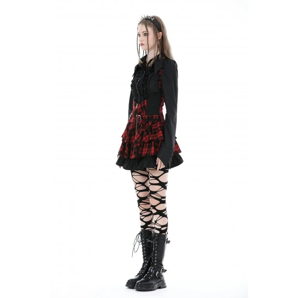 Women's Grunge Layered Plaid Suspender Skirt