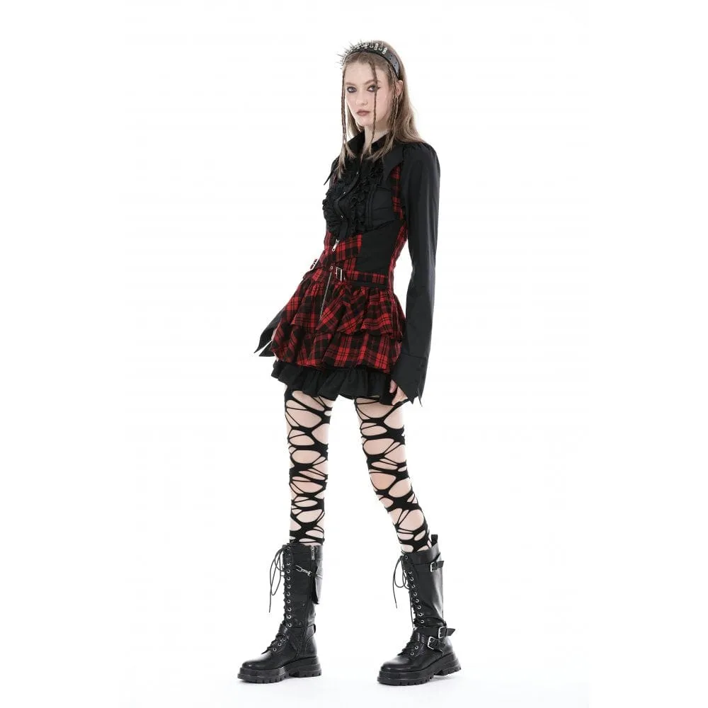 Women's Grunge Layered Plaid Suspender Skirt