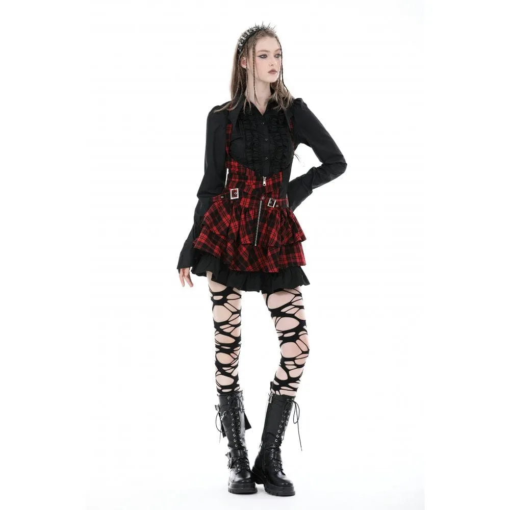 Women's Grunge Layered Plaid Suspender Skirt