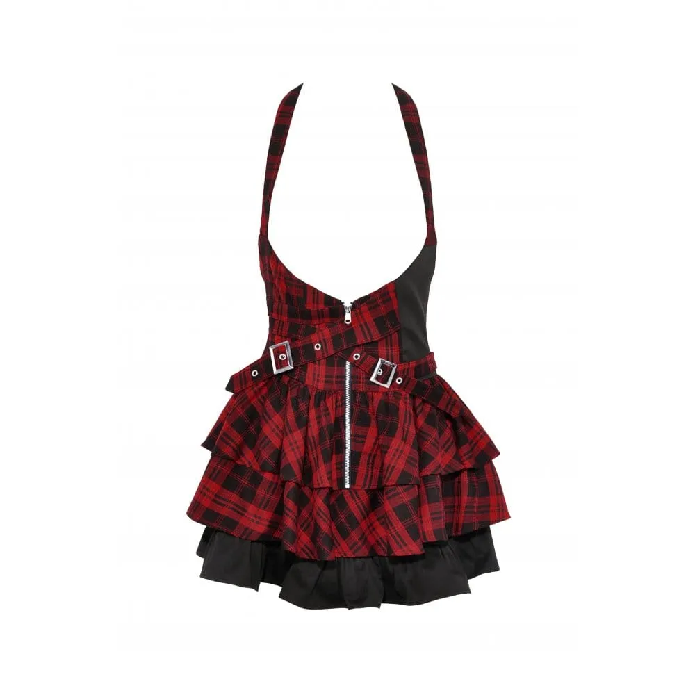 Women's Grunge Layered Plaid Suspender Skirt