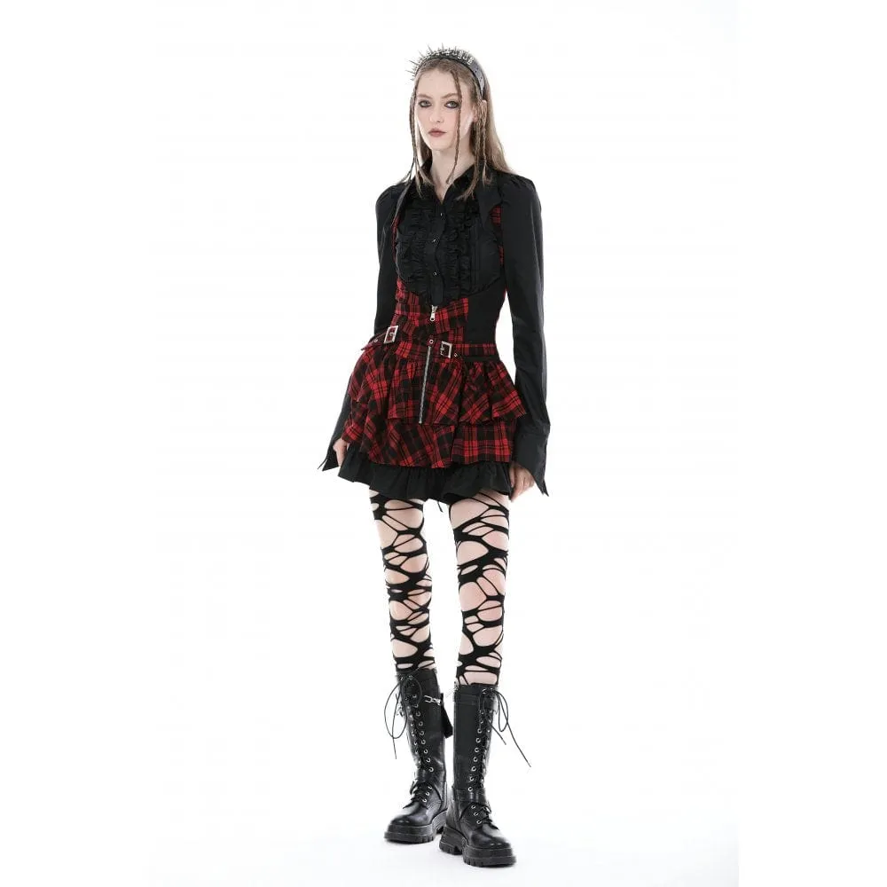 Women's Grunge Layered Plaid Suspender Skirt