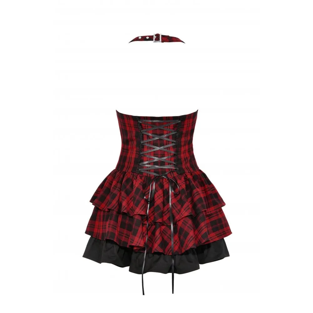 Women's Grunge Layered Plaid Suspender Skirt