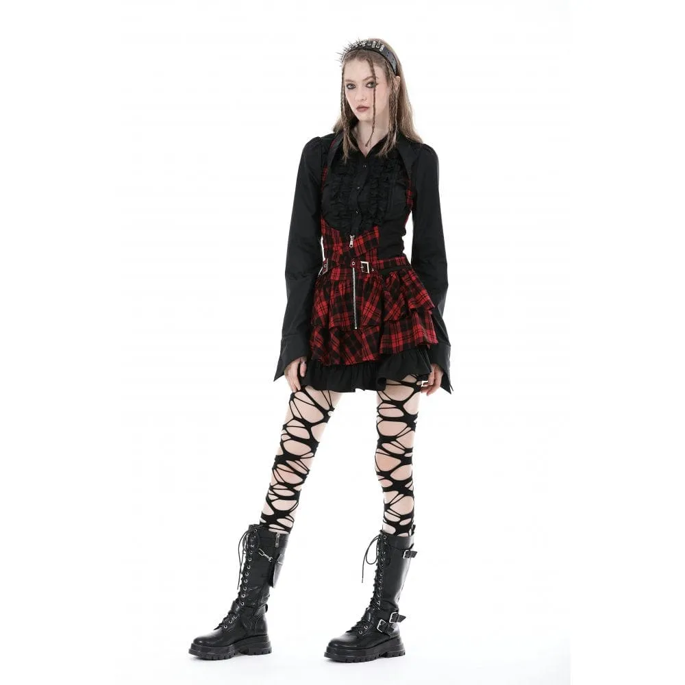 Women's Grunge Layered Plaid Suspender Skirt