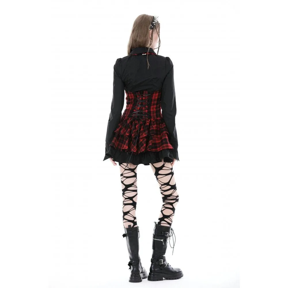 Women's Grunge Layered Plaid Suspender Skirt