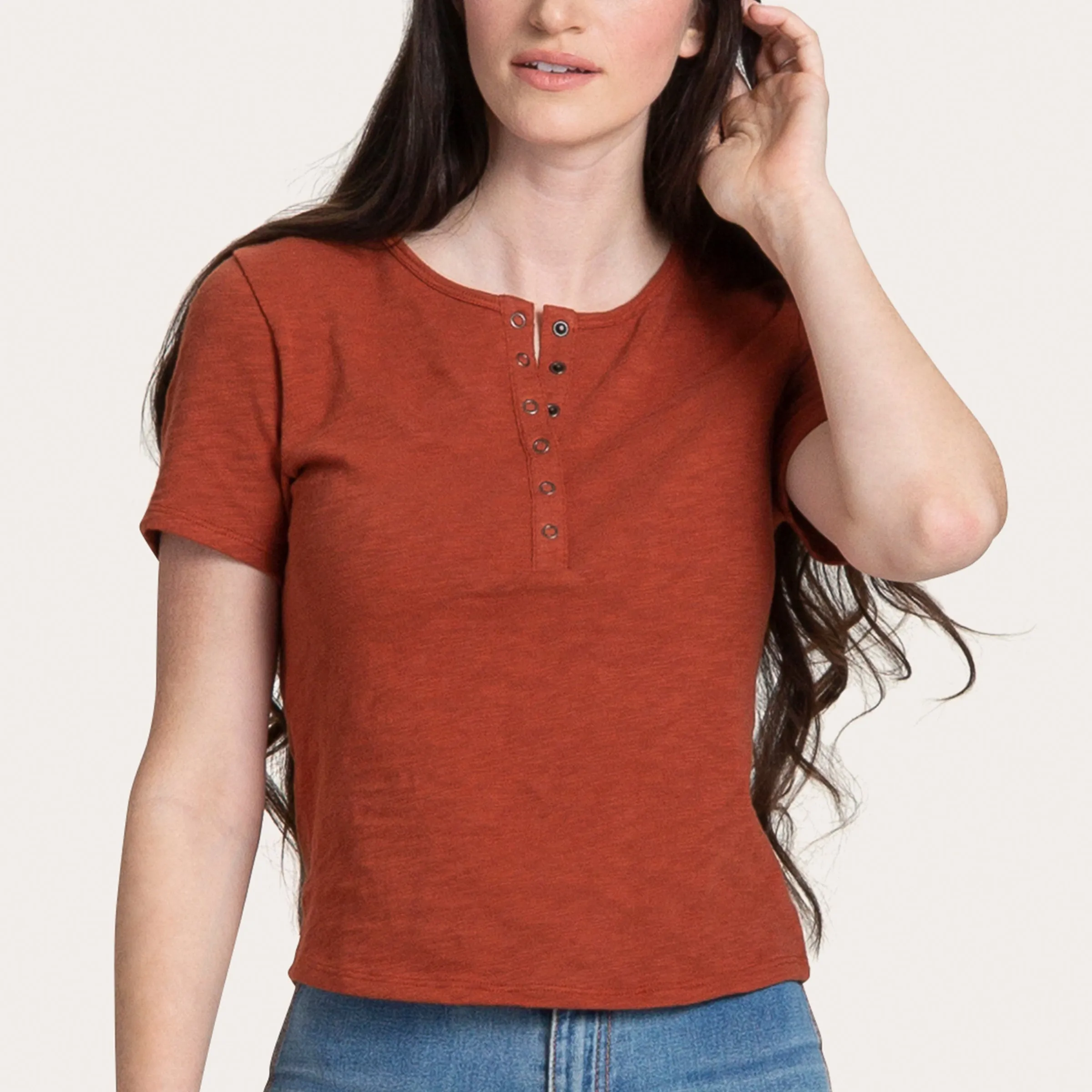 Women's Short Sleeve Cotton Slub Henley