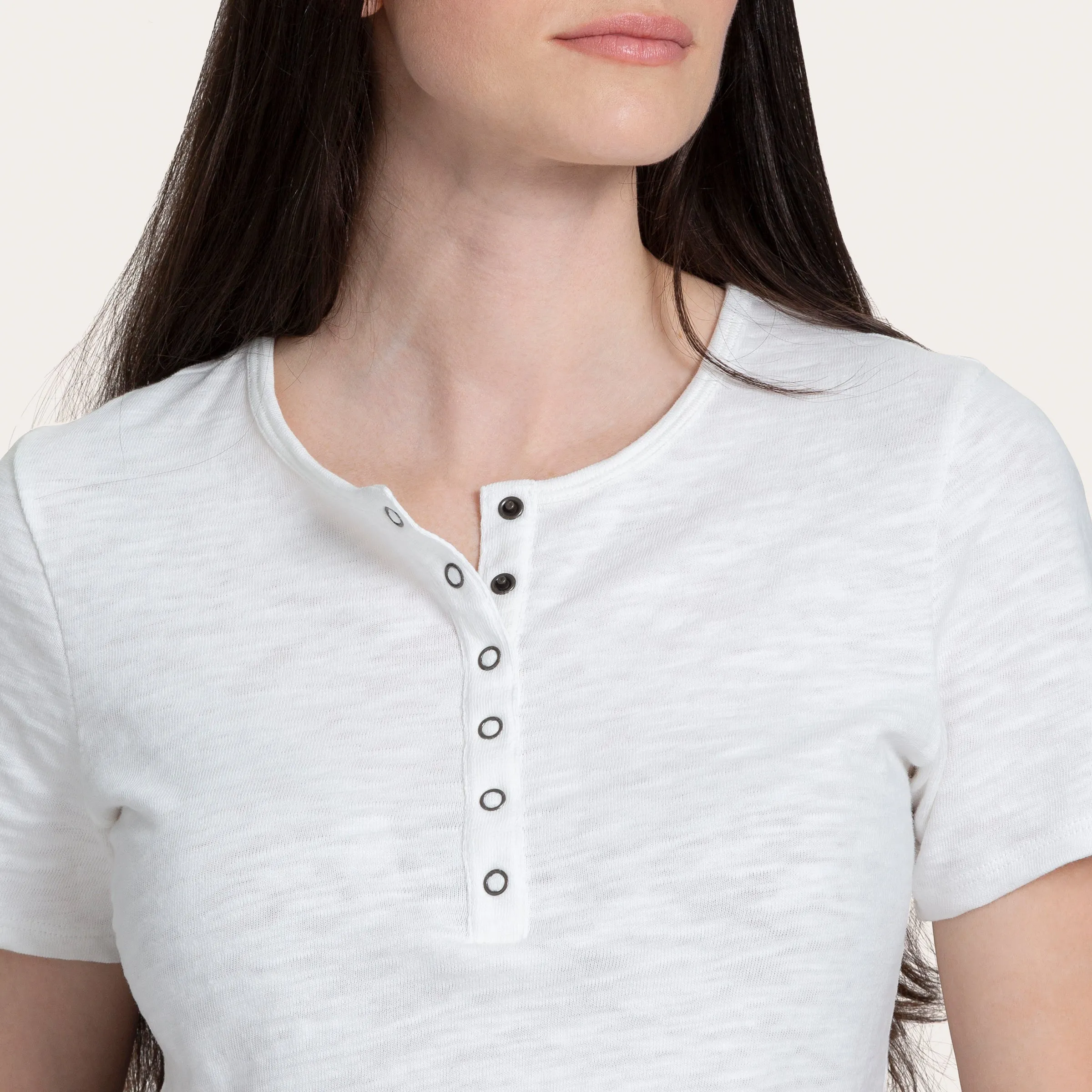 Women's Short Sleeve Cotton Slub Henley