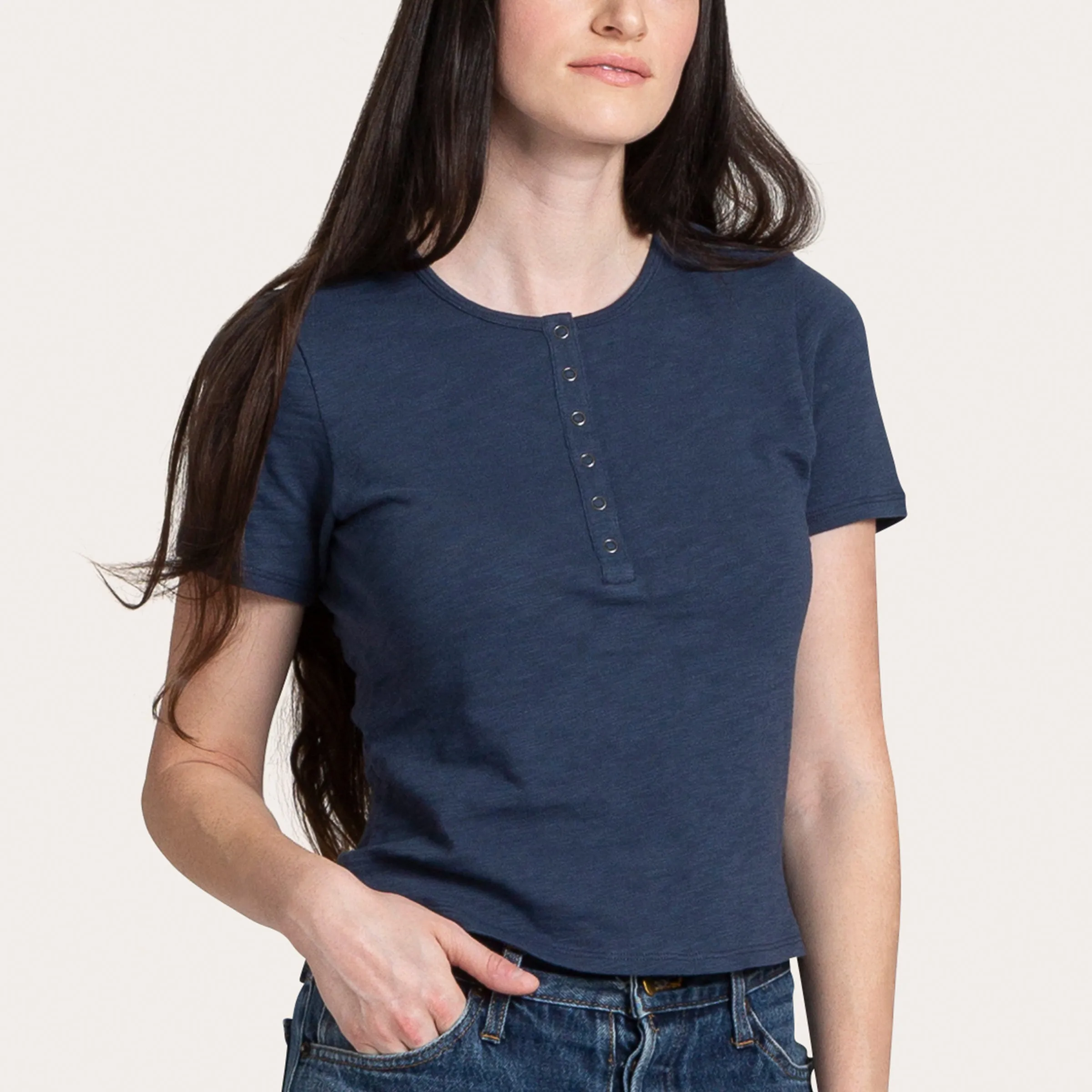 Women's Short Sleeve Cotton Slub Henley