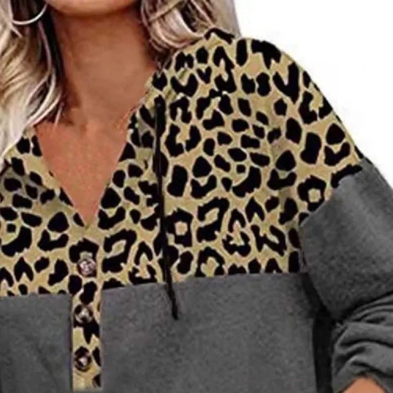 Womens V-Neck Long Sleeve Splicing Printed Casual Shirts