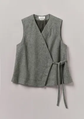 Wool Flannel Sleeveless Jacket | Grey Melange