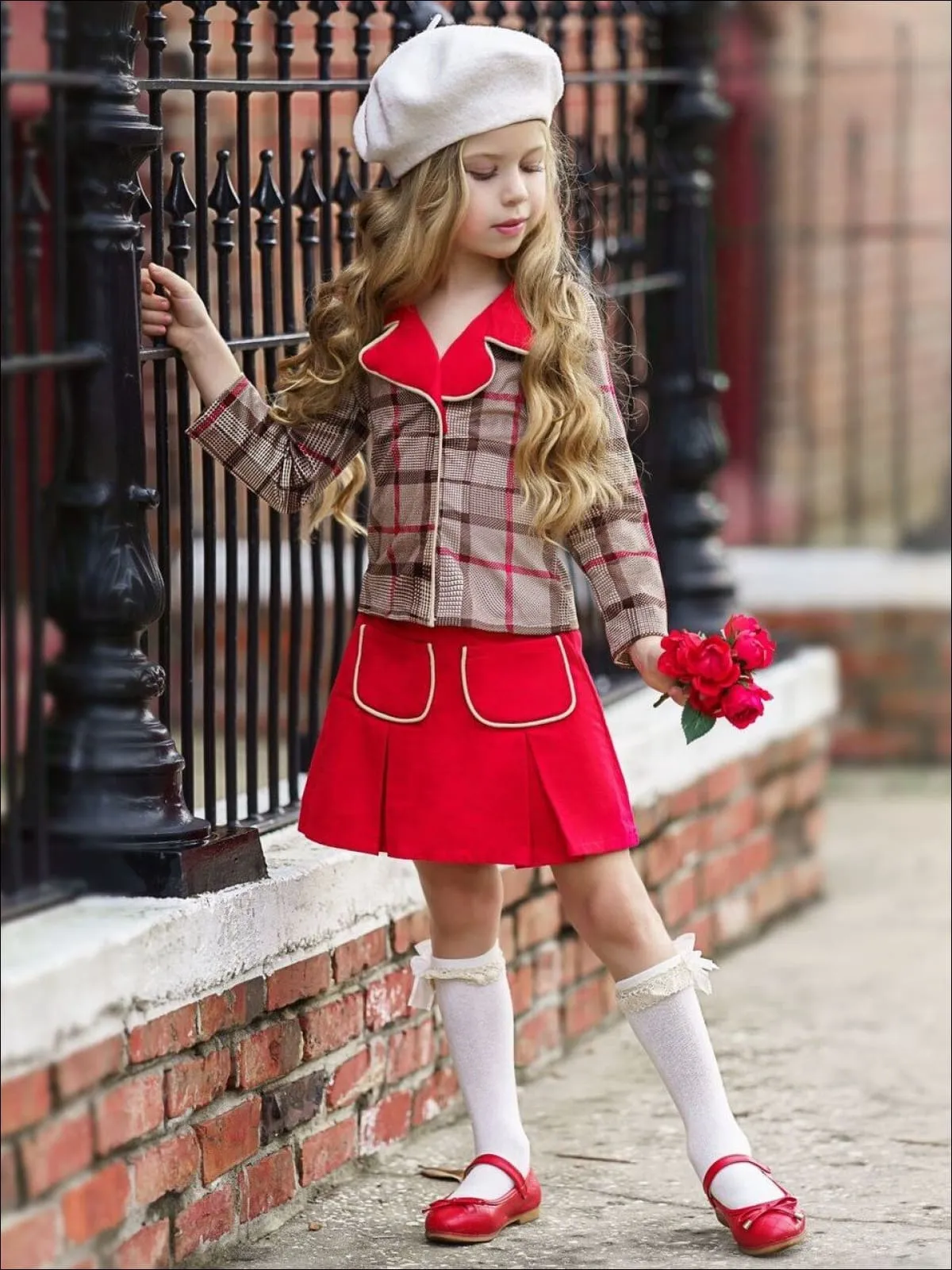 Wrap Me In Plaid Blazer and Pleated Pocket Skirt Set