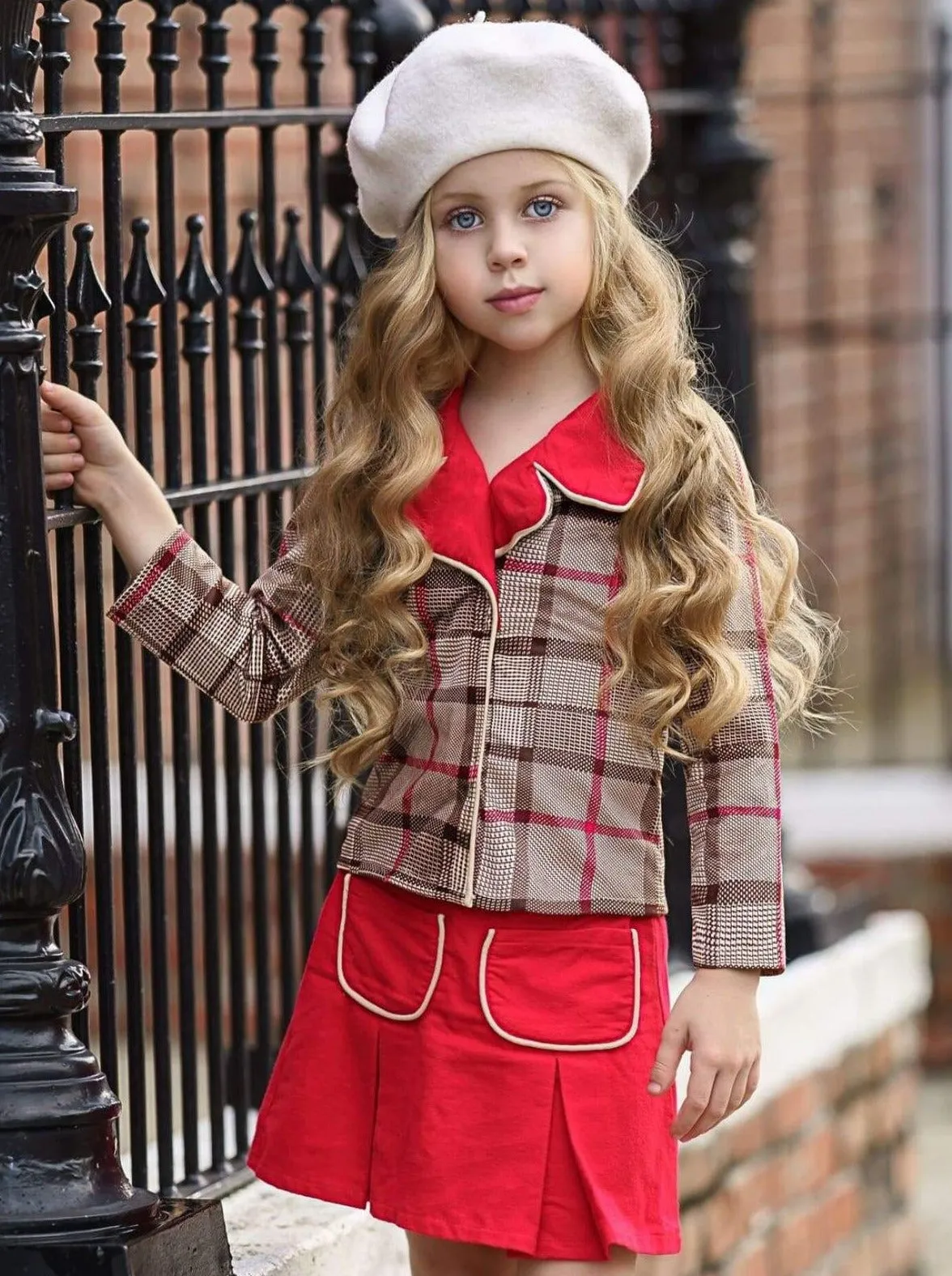 Wrap Me In Plaid Blazer and Pleated Pocket Skirt Set