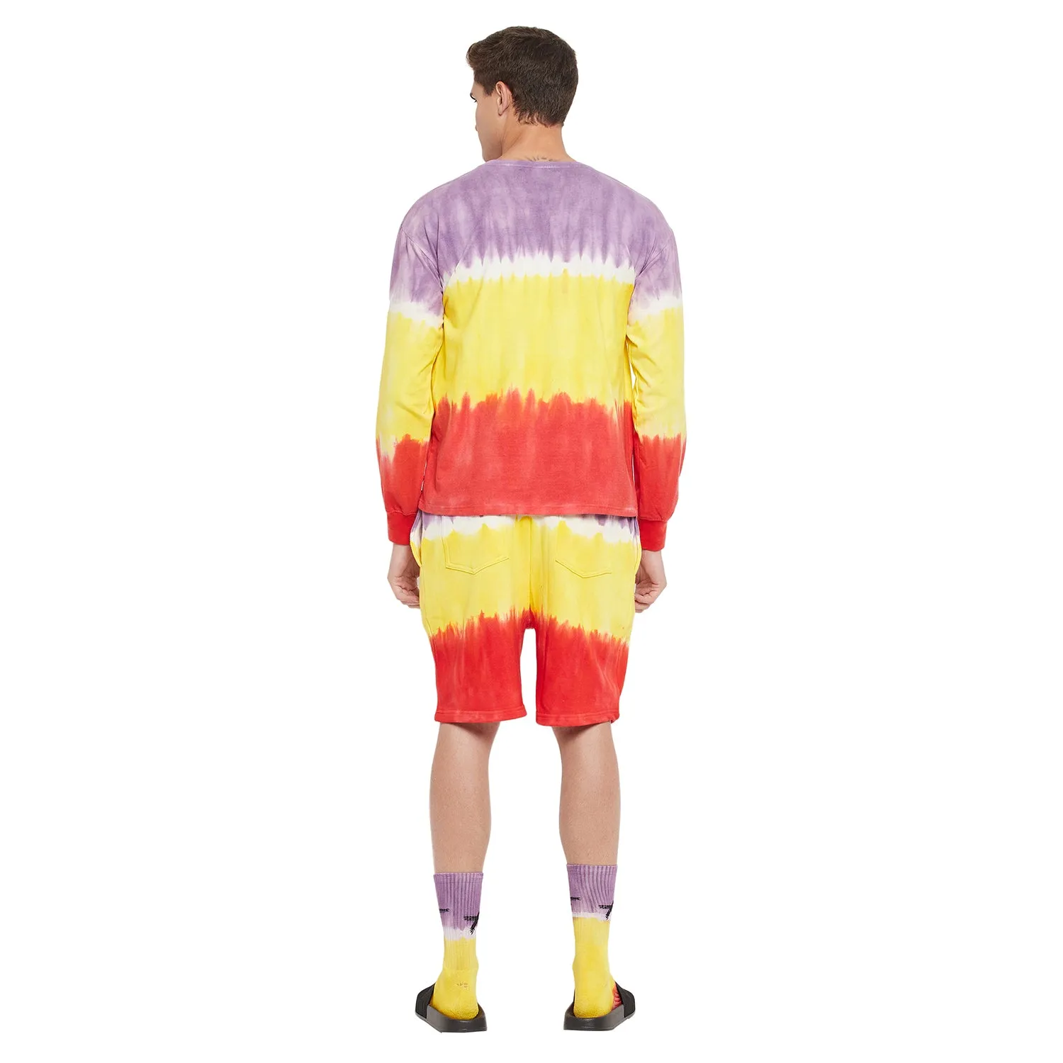 Yellow Multi Shade Ombre Longsleeves Tshirt & Shorts Combo Set With Matching Socks