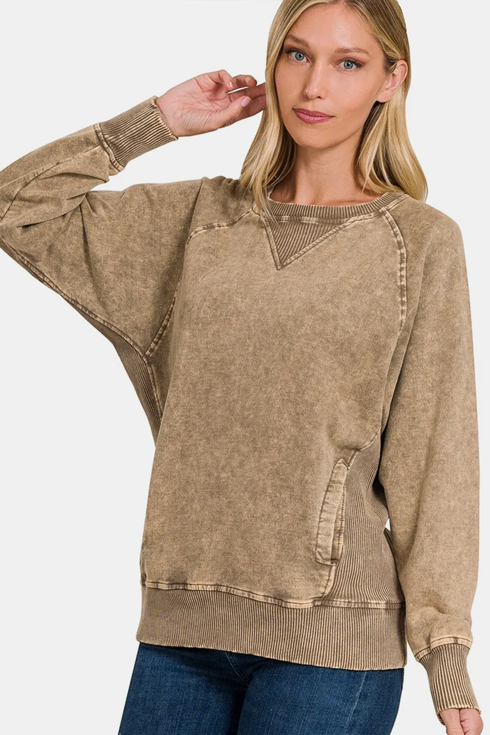 Zenana Vintage Wash Pullover w/ Pockets