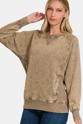 Zenana Vintage Wash Pullover w/ Pockets